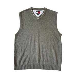 Tommy Hilfiger 100% Cotton Logo Knit Sweater Vest. Grey Size Large #1207